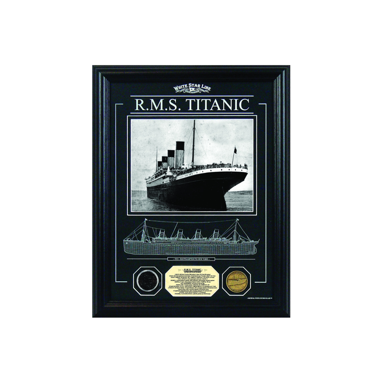 Framed Commemorative Titanic Photograph with Coal