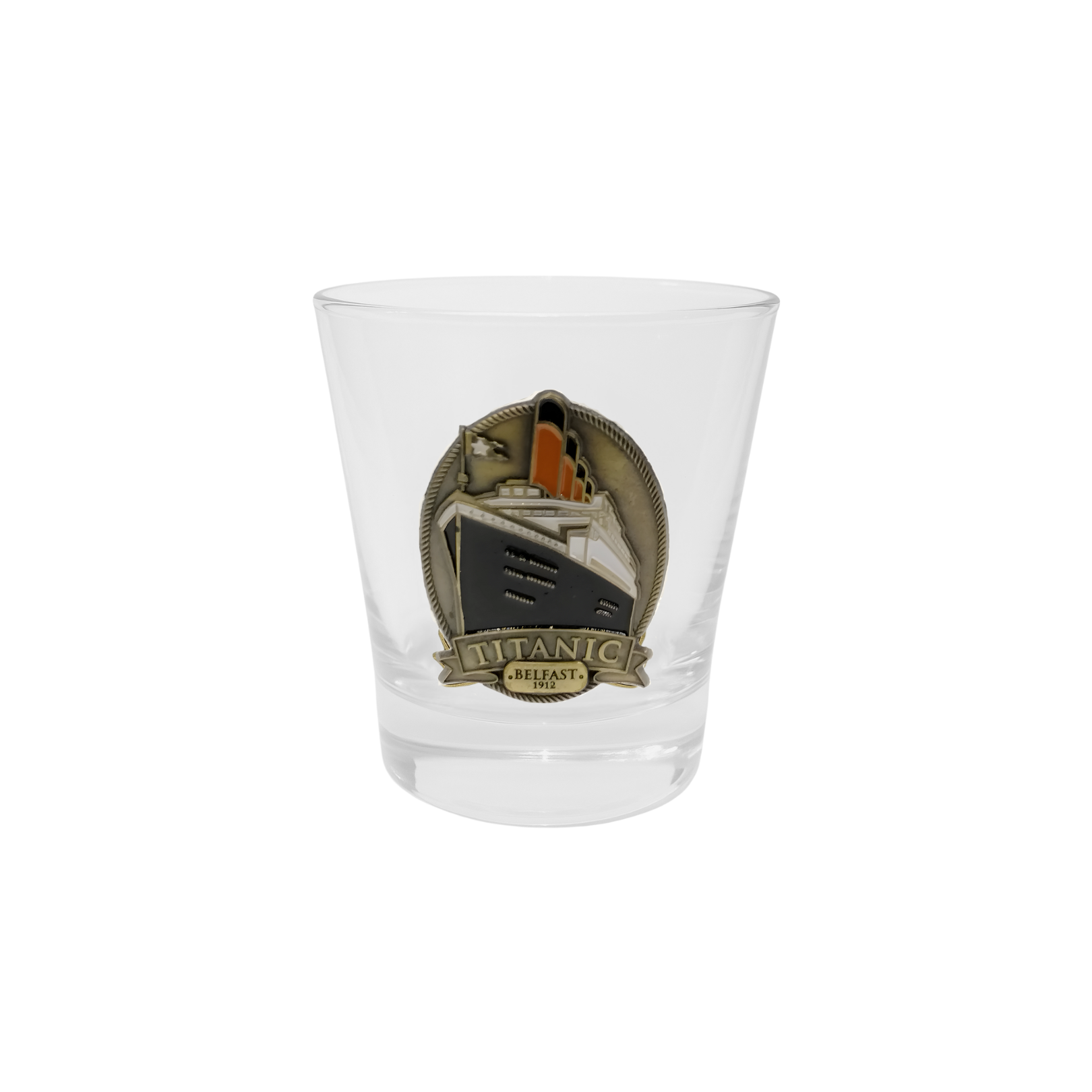 Titanic Belfast Whiskey Glass With Metal Badge
