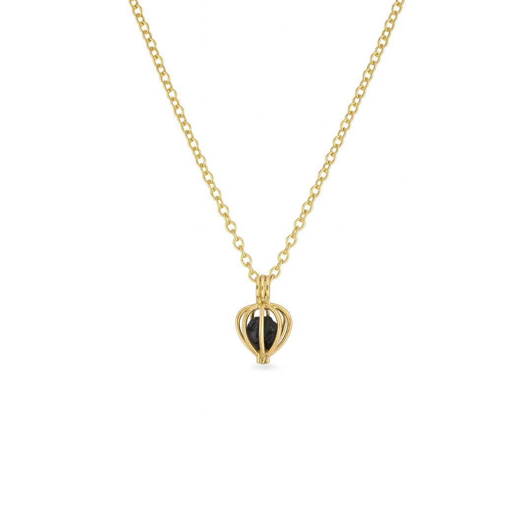 Goldtone pendant Cage charm with coal inside 18" chain