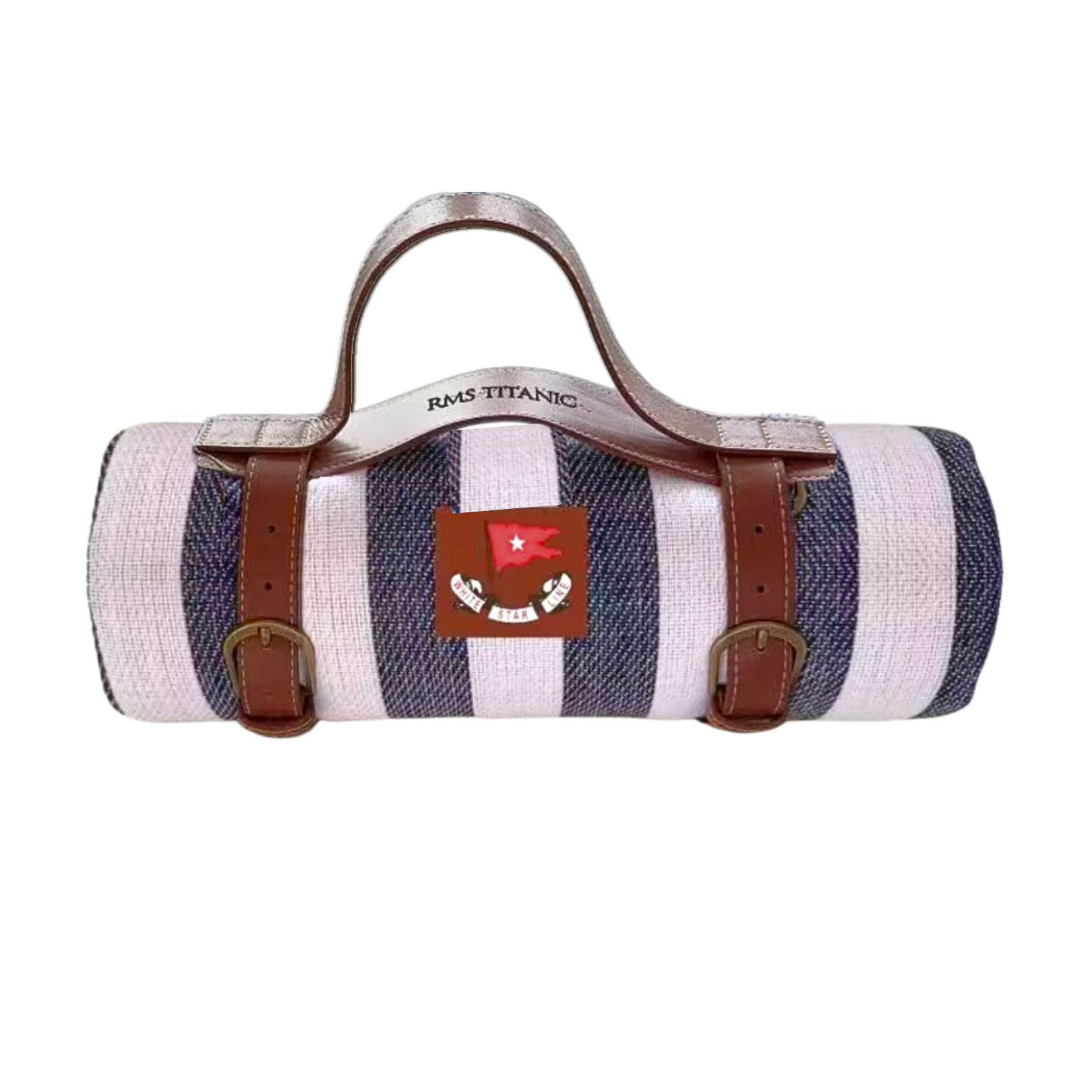 Picnic Blanket Blue/white stripes 60x78" with leather Carry straps
