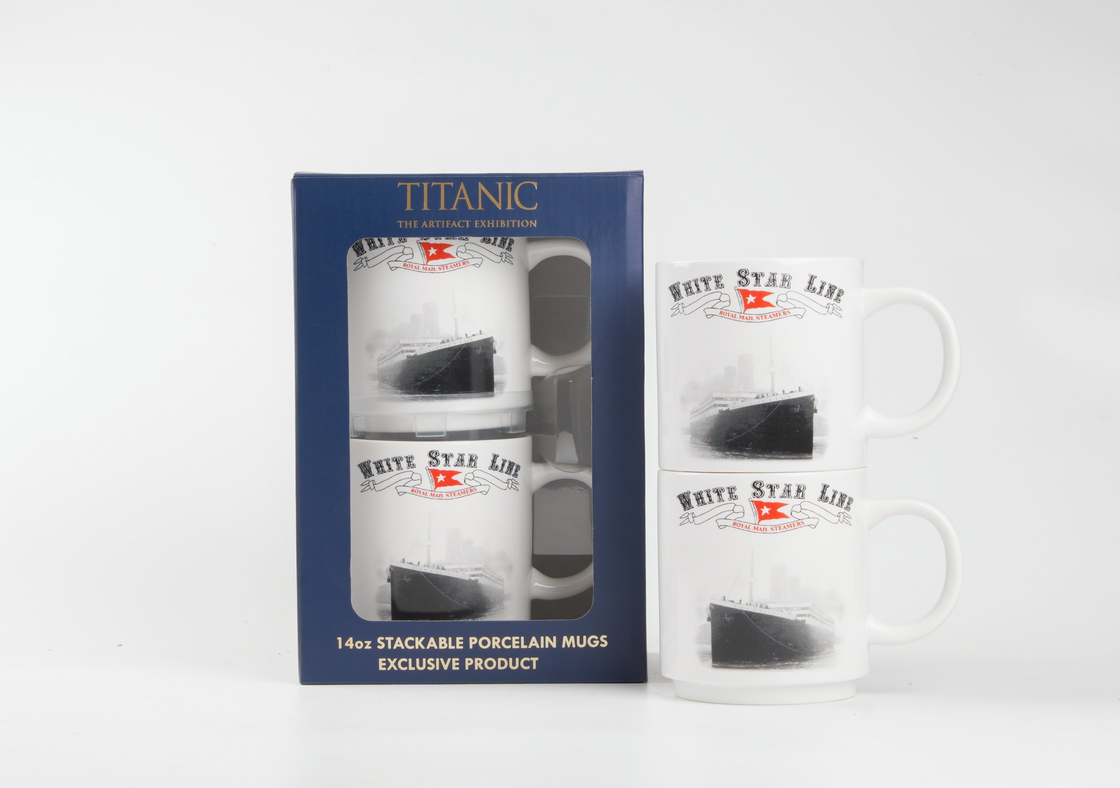 14oz Stackable mugs s/2 WSL Black & White Boat