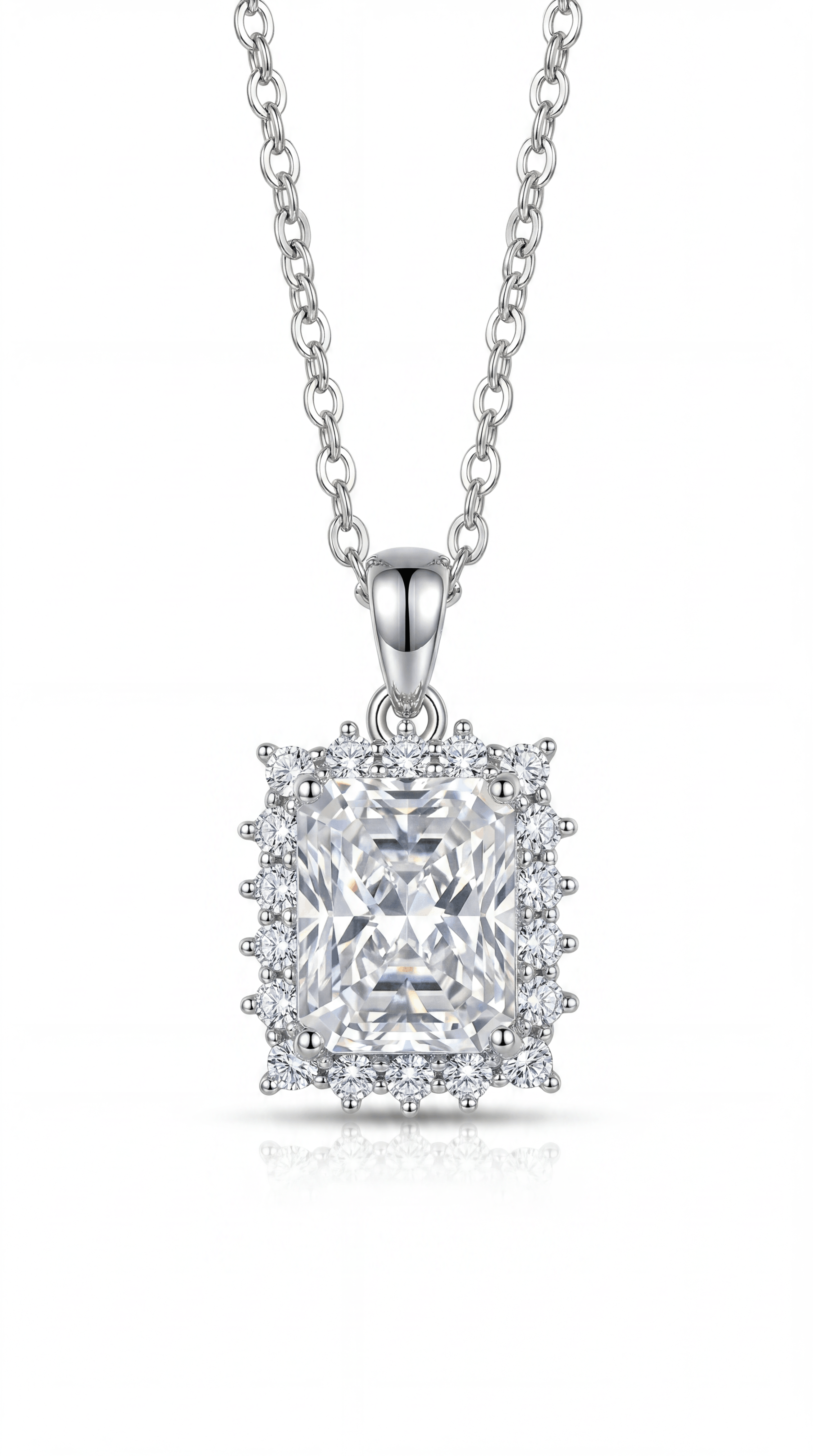 Edwardian Emerald-cut Pendant Necklace with 18" Silvertone Chain